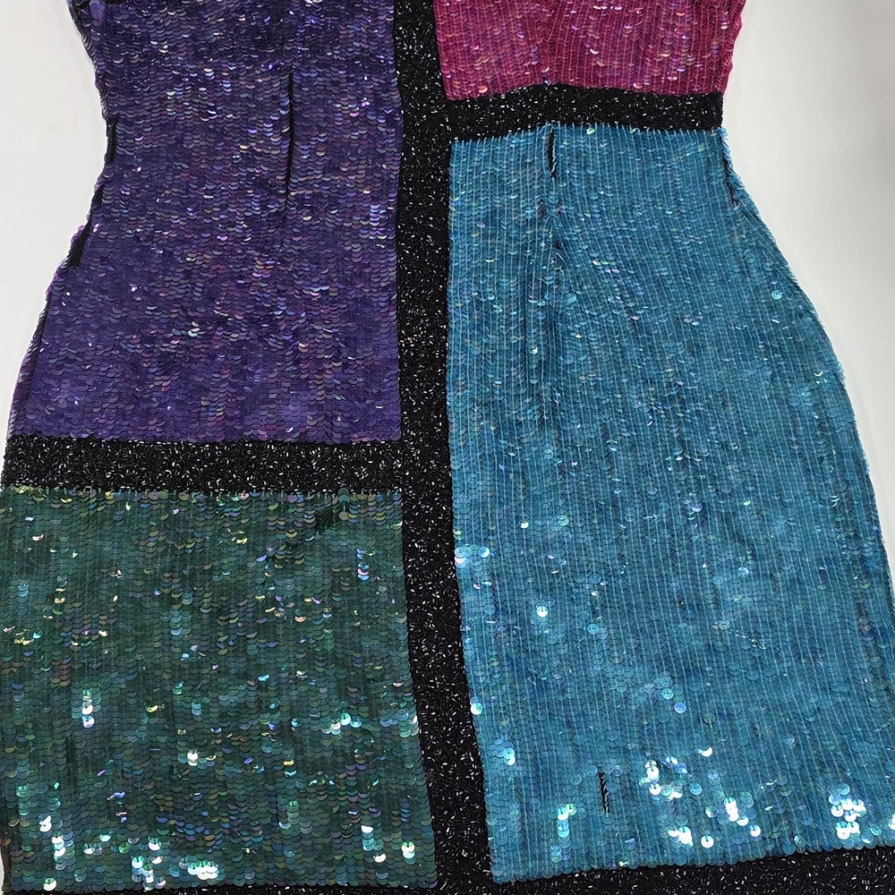 Vibrant Sequin Patchwork Mini Dress - image 1